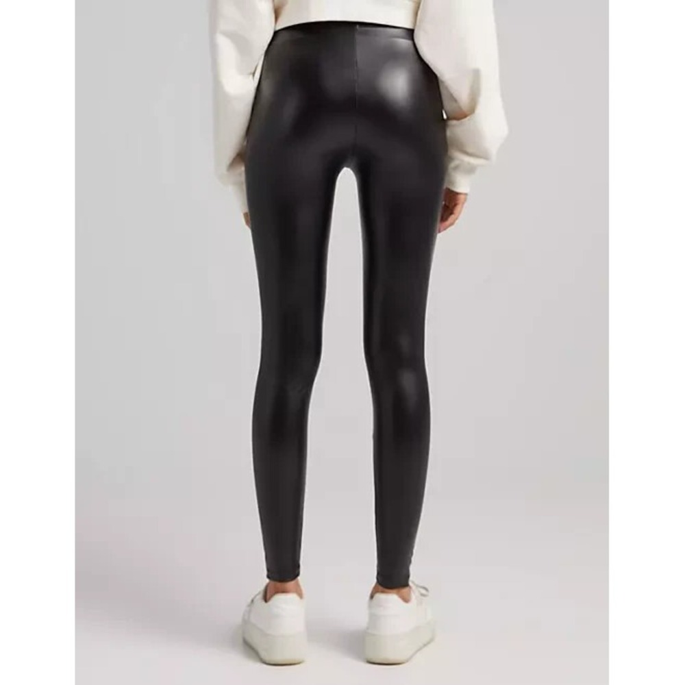 Bershka Faux Leather Leggings Women XS Black High Rise Moto Biker Goth Clubwear